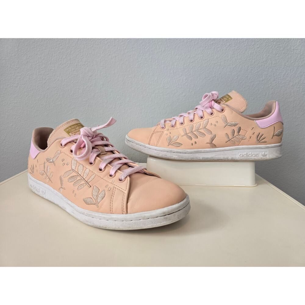 Adidas Stan Smith Peach Blush Leaf Embroidered Sneakers Women's US 10.5 Coquette